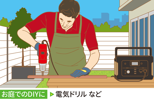 お庭でのDIYに電気ドリルなど